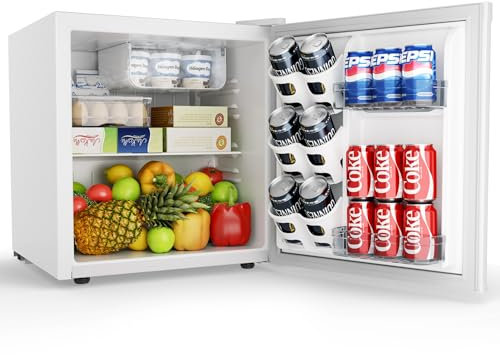 EUHOMY 46L Mini Fridge - Small Table Top Fridge with Reversible Door & Chiller Box, 7-Level Adjustable Thermostat, Low Noise (39 dB) - Perfect for Bedroom & Office, Energy Efficient, White