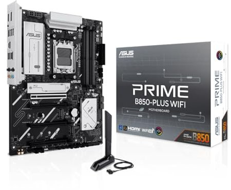ASUS PRIME B850-PLUS WIFI, AMD ATX Motherboard, 8+2+1 Phase Power, DDR5 Slot, PCIe 5.0, 3 M.2 Slots, Wi-Fi 6E, Ethernet Realtek 2.5Gb, DisplayPort, HDMI, USB-A and USB-C 10Gbps, Aura Sync