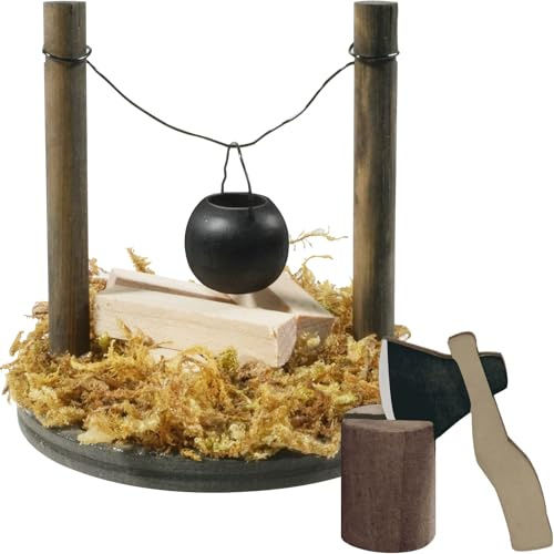 Wichtel Zubehör, Mini Lagerfeuer Wichtelzubehör mit Axt, Wichtel Feuerstelle Krippe Weihnachten Zubehör, Bonfire Wichtel Werkzeug, Miniatur Weihnachten Lagerfeuer Wichteltür Puppenhaus Deko