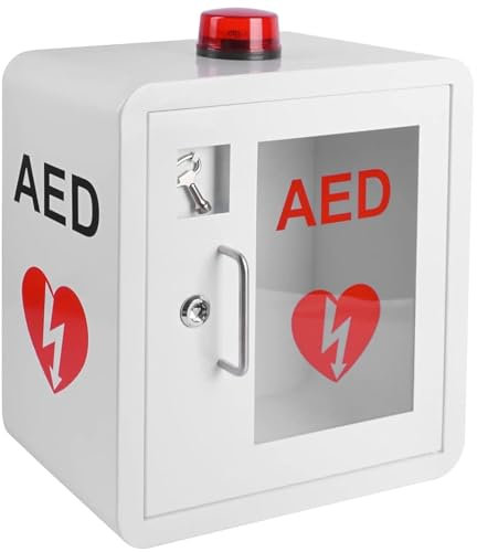 Vexorium Armoire Murale pour Défibrillateur AED avec Alarme et Clé – Boîte de Rangement Extérieure en Acier avec Fenêtre Transparente et Poignée – Kit de Secours pour Maison, Bureau, Lieux Publics