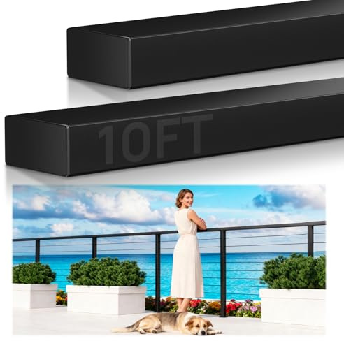 2 Pack 10FTx 2-3/8 x 1-3/16 Aluminum Handrail AAMA2604 Coating Flat Black Hand Rails with Nylon End Caps Self Drilling Screws, Cuttable Cable Railing Handrail for Deck Stair Indoor Outdoor
