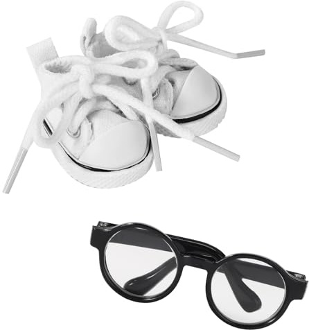 Scarpe e Occhiali per Bambole, Graziose Mini Scarpe Kawaii con Eleganti Occhiali Neri Divertente Set di Accessori Bambole Adatti per Vestirsi e Mostrare