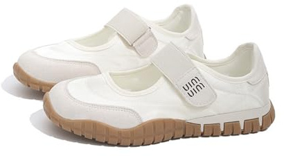 Ballet Sneakers for Women Mary Jane Lace Up Ballerina Flats Shoes with No-Slip Sole and Arche Support for Daily Walking (White,6)
