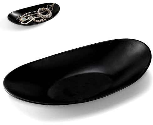 O OLAX Plateau Décoratif Ovale Noir, 26x13.5cm Plateau à Bijoux & Vide-Poche pour Entrée, Organisateur Clés, Monnaie, Bijoux, Décoration Table et Cosmétique