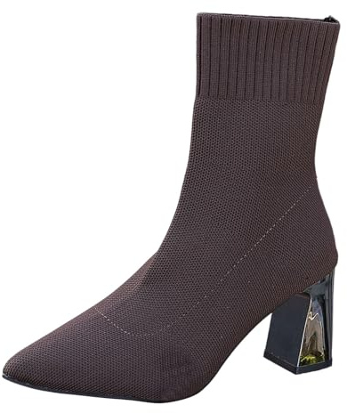 Generisch Stivali per calze a maglia da donna con plateau corti stivali alla moda calzini tinta unita stivaletti alla piattaforma stivali casual traspiranti stivali da donna caldi alti, O marrone, 36