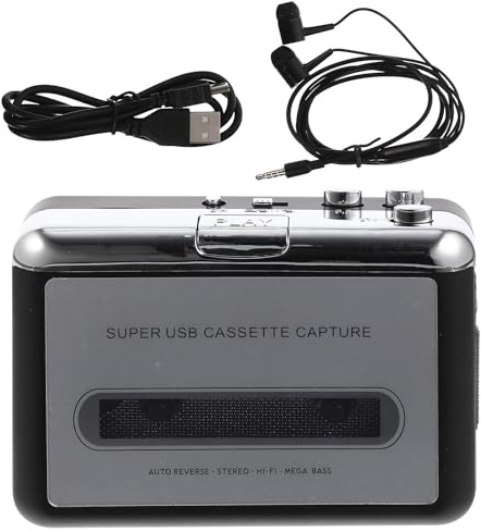 COHEALI Convertidor de Cinta USB Portátil Alta Fidelidad, Reproductor de Casete Compacto sin Batería, Compatible PC para Convertir Casetes a Mp3, Adecuado para Digitalizar Colecciones