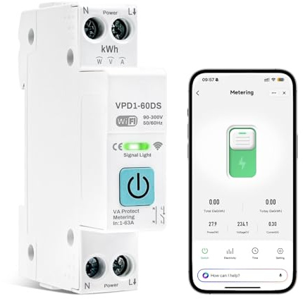 Wlan switch hutschiene tuya toppströmbrytare smart life app fjärrkontroll/röststyrning/timerfunktion/strömförbrukningsstatistik över- och underspänningsskydd 63A (VPD1-60DS)