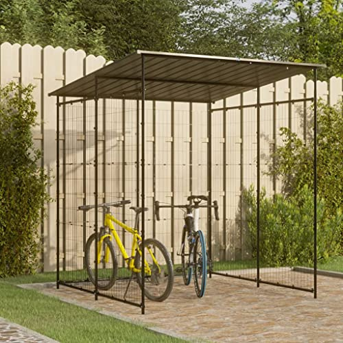 Teenpull Fahrradschuppen aus pulverbeschichtetem Stahl 190x190x222 cm schwarz robust mit geneigtem Dach für Fahrradgarage, Abstellanlage, Werkstatt, Hof und Balkon