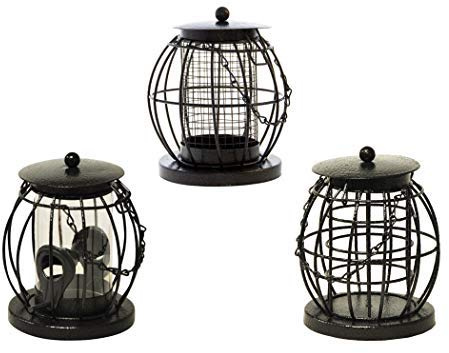 HomeZone Caged Lantern Bird Feeders Unique Design And Durable Set of Three Peanuts Seed Fat Ball Feeders Hanging Perfect For Outdoor Patio Garden Bird bird feeders hanging station Hanging Station