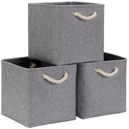 Mangata Aufbewahrungsbox 28x28x28 cm, Aufbewahrungskorb mit Griff, Aufbewahrung Korb Stoff für Regal, Schrank, und Kleidung (Faltbare, Grau, 3er Set)