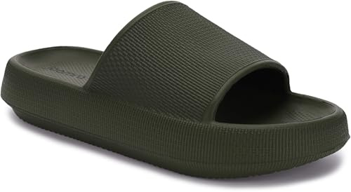 Joomra Unisex Shower Slides Slippers for Women Mens Foam Cushion Non-Slip House Shoes Female Pillow Pool Beach Sandals for Lady Male Sandles Army Green 39-40