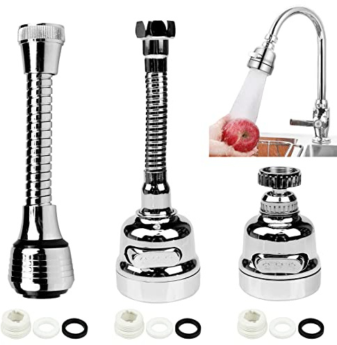 3 Pièces Robinet d'eau Pivotante à 360° Rallonge de Robinet de Cuisine 3 Modes Réglable Adaptateur Economiseur D'eau Universel Anti-éclaboussures Tête Douchette Evier avec Accessoires