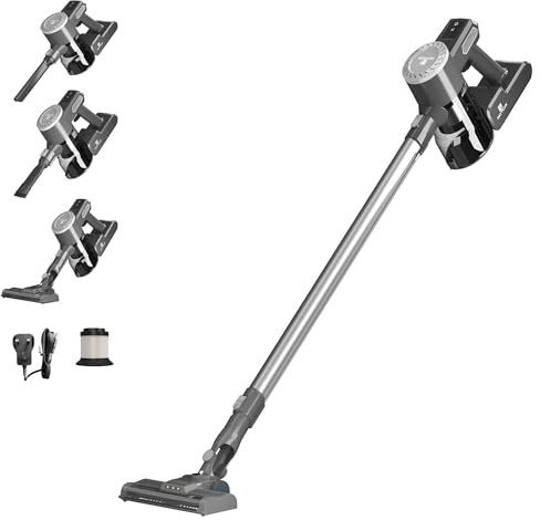 ANSIMIDA Akku Staubsauger Kabellos, Akkustaubsauger mit 15KPa Starke Saugkraft, 30Mins Laufzeit, Kabelloser mit 2 HEPA Filtereinheit & LED-Lichter für Hartböden Teppich Tierhaare