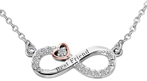 KunBead Best Friend Friendship Infinity Rose Gold Tone Love Heart Birthday Pendant Womens Necklace