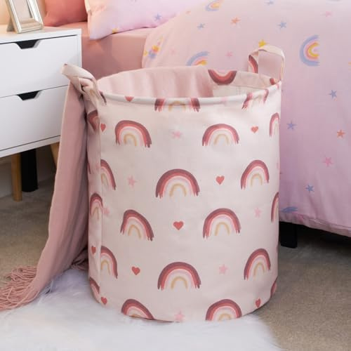 OHS Kids Laundry Basket Rainbow Pink, Washing Basket Folding Storage Kids Freestanding Lightweight Childrens Clothes Laundry Toys Shoe Kid Laundry Basket with Handles