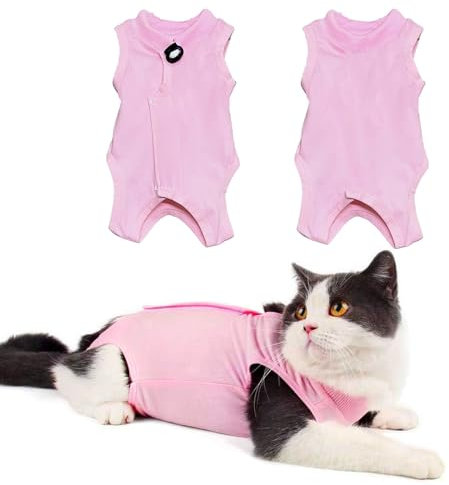 Lilbitty Katzen Erholungsanzug für Bauchwunden oder Hautkrankheiten, atmungsaktiver Katzen Operations Erholungsanzug, chirurgischer Anzug,die Wunden Nicht lecken,S,rosa