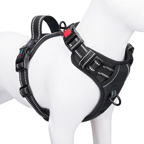 PHOEPET Dog Harness Medium Dog,No Pull Reflective Vest with Handle,Black M