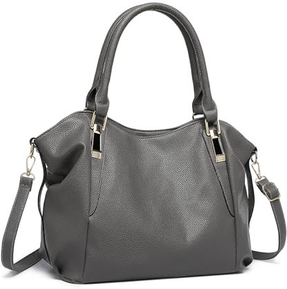 Miss Lulu - Bolso de mujer grande con correa ajustable, Tote Bag impermeable de piel sintética, bolso bandolera mujer para uso diario y viaje, gris, Utilidad