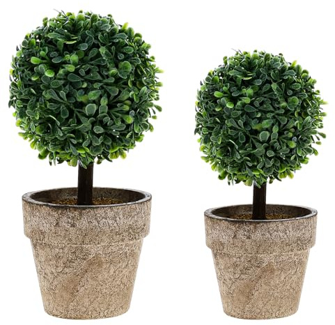 Woration Bola de hierba verde artificial en maceta, arbustos falsos grandes y pequeños, decoración de plantas de boj sintético, topiario, hogar, oficina, escritorio, mesa, habitación, paquete de 2