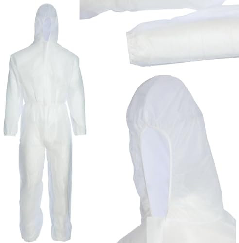 citystores® Large Disposable Boiler Suit Overalls – Unisex Coveralls for Work, Painting, Decorating, PPE, Lab Use – White Hooded Protective Suit, Breathable & Lightweight