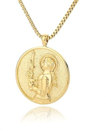 RMYSUM Collana Placcata In Oro 18 Carati Con Medaglione Di Santa Giovanna D'Arco,Ecate Atena,Collana Con Medaglia E Regina For Le Donne