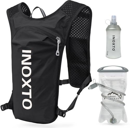 INOXTO Sport Wasserbeutel Weste Mit 1.5l Trinkblasen Running Weste Rucksack FüR Outdoor Wandern Trail Marathon Radfahren Rennen Camping MäNner Und Frauen (Schwarz und Weiß)