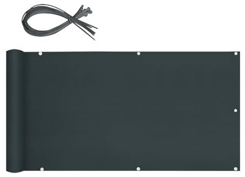 Sekey Balkon Sichtschutz Oxford mit Kabelbinder 90x400cm, Balkonabdeckung Balkonverkleidung Blickdicht, Wasserdicht Windschutz, Anthrazit