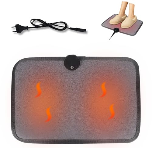 KBIBCK Scaldapiedi elettrico, tappetino riscaldato per pavimento, 35 x 50 cm, scaldapiedi elettrico con 6 livelli di riscaldamento e timer, tappeto riscaldante con interruttore a pedale, cuscino