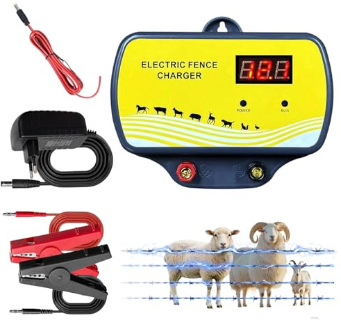 Kocusu Recinto Elettrico per Animali, 12V 1.5-2J Elettrificatore per recinzione elettrica, 12 kV Dispositivo di Recinzione Elettrica per Portata Fino a 10 KM, Impermeabile IP65 per Giardini, Fattoria