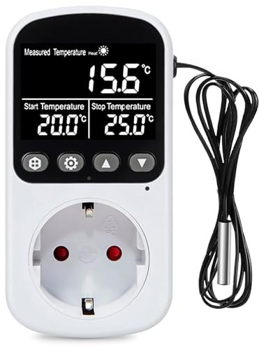 Presa termostatica digitale, regolatore di temperatura per presa con sonda, 230 V, 16 A, interruttore digitale della temperatura con schermo LCD, tester di temperatura per serra, rettili, terrario