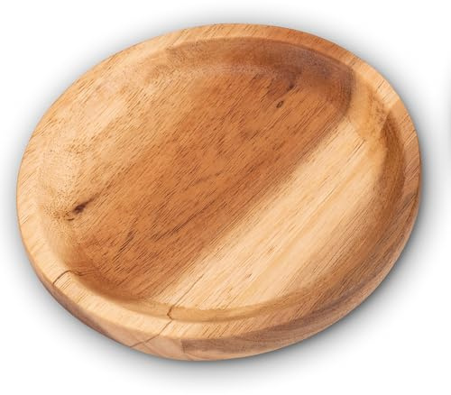 Decorasian Lot de 2 assiettes en bois d'acacia de 11 cm - Soucoupe pour bougies piliers et bougies de baptême jusqu'à 9 cm - Bougeoir massif rond naturel