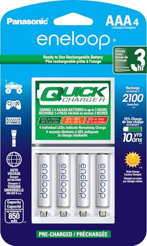 Eneloop Panasonic K-KJ55M3A4BA Advanced Individual Battery 3 Hour Quick Charger with 4 AAA Rechargeable Batteries, White