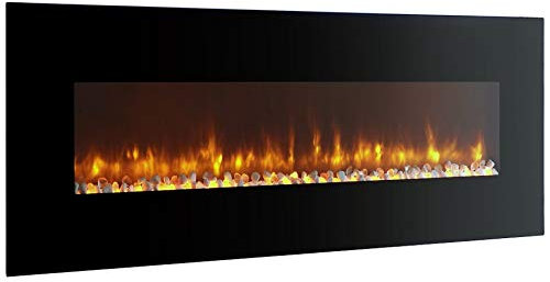 BREAKLING Cheminée Électrique Murale Effet Flammes LEDs Grande Taille XXL 122x16x52cm - Noire - Chauffage 2000W avec Thermostat éléectronique