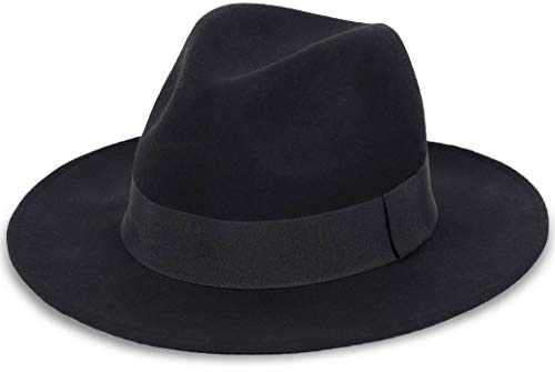 FORBUSITE Wool Felt Wide Brim Fedora Hats for Women Men Black-L