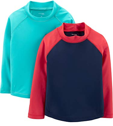 Simple Joys by Carter's 2-Pack Assorted Rashguard Sets Camicia Rash Guard, Blu/Rosso, 24 Mesi (Pacco da 2) Bimbo