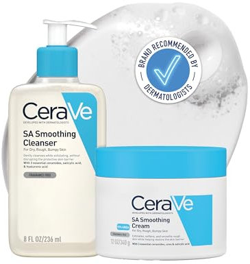 CeraVe SA Smoothing Routine: Cleanse and Moisturise Duo For Rough and Bumpy Skin, For use on Face and Body, Cleanser 236 ml and Cream 340 g