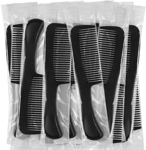 HQSLsund Bulk Hair Combs Pack of 100 - Individually Wrapped for Women, Kids, Hotel, Airbnb, Shelter, Nursing Home, Charity, and Church (Black)