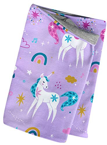 Wollhuhn Sciarpa in jersey ecologica leggera per bambini/ragazze, con diversi motivi estivi/mezze stagioni, 20212030, Unicorni viola/lilla, Taglia unica