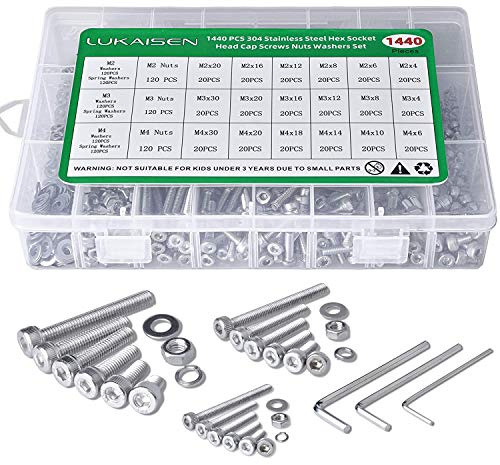 Jeu de 1440 Pièces Vis et Écrous - Boulon à Tête Hexagonale en Acier Inoxydable, Six Pans Creux, Tête Cylindrique - Assortiment M2 M3 M4
