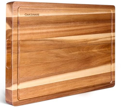 Cutting Boards, 16.5x13 Large Acacia Wooden Cutting Boards for Kitchen, Edge Grain Reversible Wood Chopping Board with Juice Groove and Handles, Pre-Oiled Carving Tray for Meat & Cheese