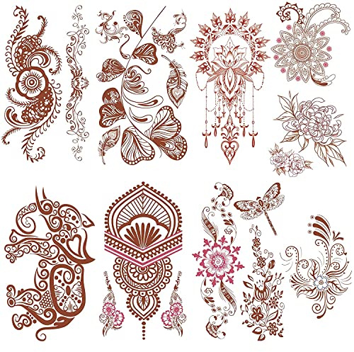Aresvns Brown Henna Tattoo Temporary, Waterproof Brown Boho Henna Temporary Tattoo Stickers for Women