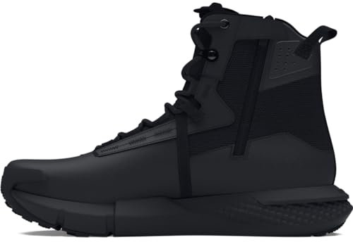 Under Armour Herren Charged Valsetz Wasserdicht Zip, Tactical Boots, Outdoor Stiefel mit Reißverschluss & Schnürsenkeln, leichte & atmungsaktive Herren Boots mit Leder,Black / Black / Jet Gray,43