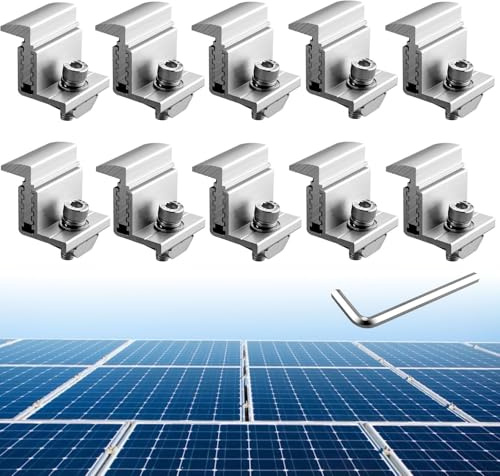 Anbte 10PCS Solar Panel End Clamp 30-50mm Adjustable, Z Brackets for Solar Panels Include 10 Screws M8, Aluminum Rail End Clamps for Solar Panel PV Mounting System, Silver