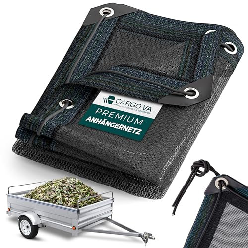 CargoVA® - Red de Remolque de Malla Fina 1x2M - Red de Cobertura Negra de Malla Fina con Cuerda elástica - para una sujeción óptima de la Carga