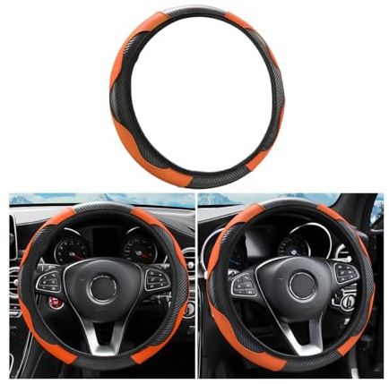 CGEAMDY Funda Volante Coche Universal, Microfibra Antideslizante, Elástica, 37-38cm, Protección Volante Coche Colores Patchwork, Accesorios Coches Interior (Naranja)