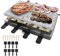 YUENFONG Raclette Grill für 8 Personen, mit Grillplatte & Steinplatte, Elektrogrill Raclette Grill inkl. 8 Pfännchen & Holzspachtel, 1400W, Schwarz