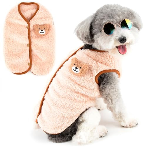 Zunea Pull Pelucheux pour Chien Manteaux pour Petits Chiens Pull Chaud en Polaire Gilet d'Hiver Vestes avec Anneau en D Motif Ours Mignon Vêtements Pelucheux pour Chiot Doux sans Manches Vêtements
