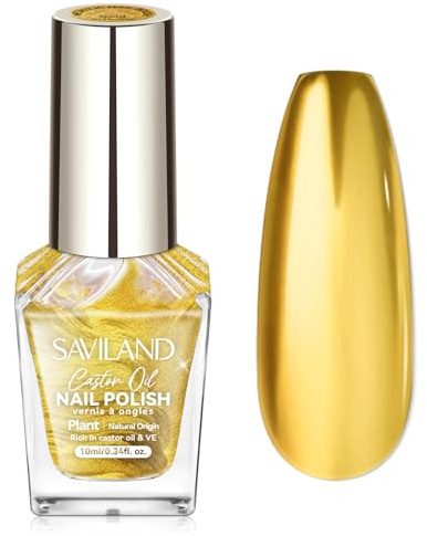 SAVILAND Nagellack Gold Metallic, Nagellack Schnelltrocknend Chrom Rizinusöl Regulärer Nail Polish, Professionelle Maniküre zu Hause Gleichmäßige Deckkraft, 10ML Spiegelnagellack Effekt