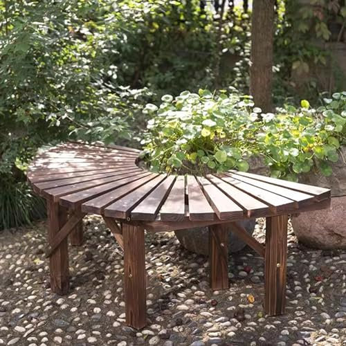 BBHW Baumbank Halbrunde Naturbaumbänke Für Den Außenbereich, Ruhebank Aus Karbonisiertem Holz, Rasen-/Garten-/Park-Lounge-Sitzstuhl, Leicht Zusammenzubauen