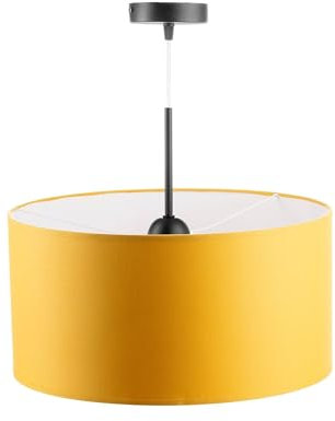 Miratic Lampada a Sospensione Lunga con Sorgente Luminosa Sostituibile E27 max. 60W (non inclusa) Paralume in Tessuto (giallo senape)